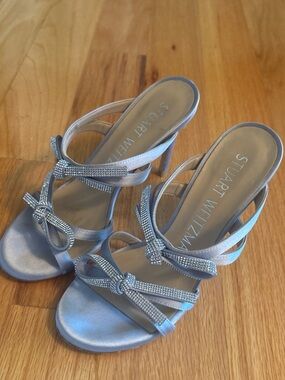 Stuart Weitzman Silver Rhinestone Bow Heels Size 5
